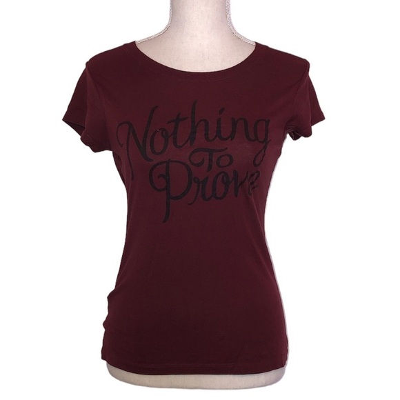 WOUND UP Tee Shirt Women’s Size Small (3-5) Burgundy Short Sleeve Crewneck - Picture 6 of 6